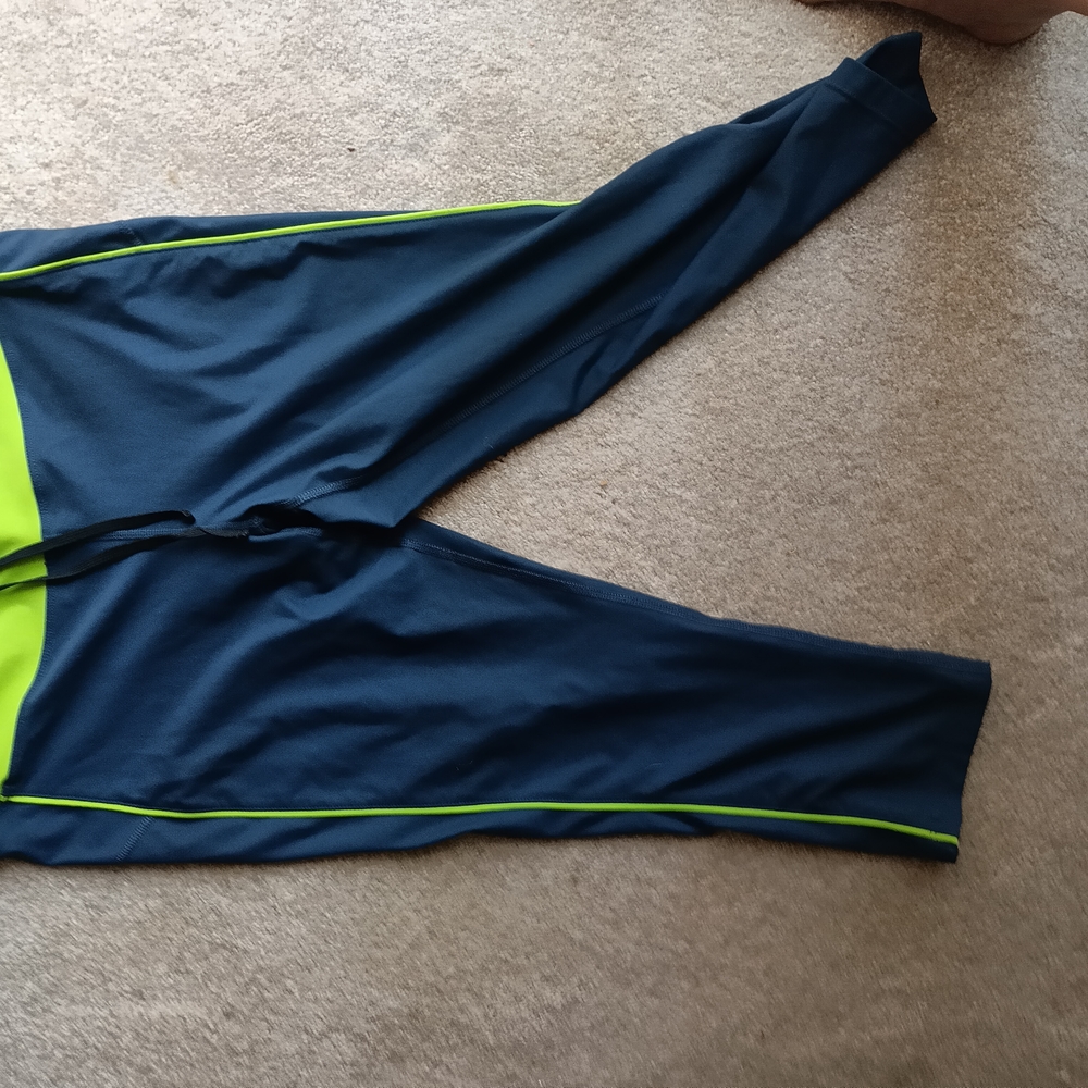 Men's Navy and Neon Green Swim Pants